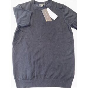 Men's French Connection Short Sleeve Sweater Navy Blue Small Viscose Crew Neck